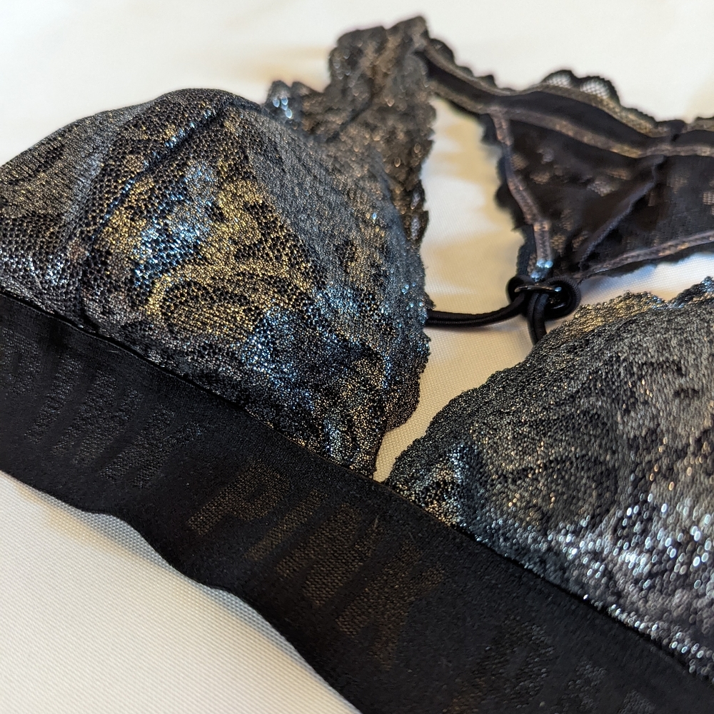 Victoria Secret PINK Black Metallic Bralette